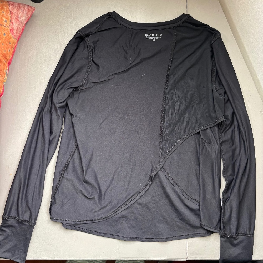 Athleta Long Sleeve Sun Protection Cross Back Short black SP UPF 50 hike - Picture 2 of 8